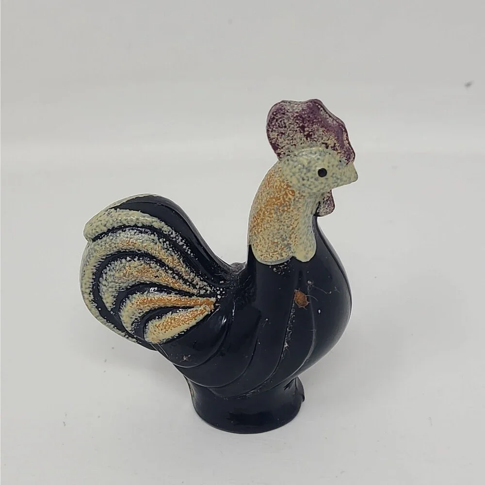 Fenton Sandpiper Rooster Glass Figurine Art Glass Hand Painted Black Signed 3
